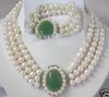 7-8mm Charming white pearl jade clasp necklace bracelet