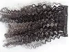 Mongoliska mänskliga jungfruliga hårförlängningar med snörning trasa 9 bitar med 18 klipp klipp i hår kinky lockigt hår mörkbrunt naturligt B9726668
