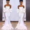 Gorgeous White Beaded Strapless Prom Dresses South African Ruffles Peplum Mermaid Evening Gowns Floor Length Arabic Formal Party Dress