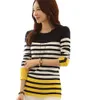 Al por mayor-Stripe estilo coreano suéter de las mujeres de manga larga azul marino Pullover O-cuello Jumper Slim Casual Pull Knitted Ladies Tops MF48521