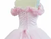 Abito da ballo da favola Abiti da quinceanera Scollo a barchetta con spalle scoperte Fiori di tulle Azzurro rosa Abiti da debuttante per sedici anni