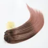 14-24inch 7Pcs 100g Full Set Clip in Hair Extensions Ombre Balayage Human Hair Clip in Human Hair Extensions Color Rose Gold