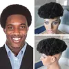 Afro-américain toupet 6 pouces 1B vierge cheveux indiens courts Afro Curl toupets pour hommes noirs livraison gratuite