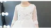 Elegancki Kwiat Dziewczyna Biała Koronkowa Suknia Ślubna Cekiny Aplikacje Party Tulle Princess Birthday Dress Half Sleeve First Communion Suknia