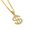 18 Karat vergoldete Hip Hop Bling Bling Dollarzeichen Goldkette Dollar mit Strass Anhänger Halskette Schmuck