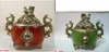 2 stil kinesiska gamla tibet silver pansar Lion drake rökelse brännare smycken gåva jul