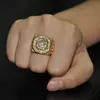 Hip Hop Micro Pave Rhinestone Iced Out Bling Ring шестиугольная IP Gold Filled Титановые кольца нержавеющей стали для мужчин