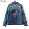 Wholesale- Animal Letter Embroidery Denim Jackets for Women 2017 Vintage with Pockets Coats Female long Sleeve Abrigos Plus Size Chaquetas