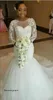 Vintage Saudiarabien Dubai Mermaid Bröllopsklänning Sheer Lace Appliques Långärmade Trädgård Formell Bridal Gown Plus Size Custom Made
