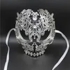 Vente en gros - Noir Full Face Skull Hommes Femmes Métal Laser Cut Silver Masquerade Party Masques Or Red Ball Strass Prom Masque Vénitien