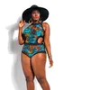 Summer Swimwear Colorful Geometric Monokini Brazilian Hollow High Waist Swimsuit Ladies Sexy Padded Bikinis One Piece Plus Size