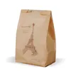 33x16x11 cm Food Grade De Papel Kraft Pão De Biscoito Torrado Saco com janela Marrom Impresso Pacote para Padaria Torre Eiffel 50 pcs