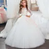 Cupcake Little Kids Pageant Gowns for Girls Long Sleeves Lace Appliques With Bow Sashes Wedding Birthday First Flower Girl Dresses