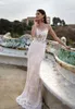 Lace Wedding Dresses with Overskirt Lace Bridal Gowns See Through Applique Bridal Dress Customize Detachable Skirt Removable Train