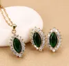 Green Crystal Gold Color Jewelry Set Necklace+Earrings For Women Cubic Zircon Necklace Earrings Water Drop Design