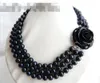 3Strands 18 '' 10mm Black Round Collana di perle d'acqua dolce