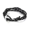 Nautische mannen armbanden zilver vergulde anker vis haak zwart nylon touwen multilayer armbanden voor vrouwen sieraden