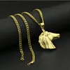 Nouveau collier Hip Hop couleur longue durée en acier inoxydable plaqué or jaune 18 carats collier pendentif tête de cheval pour hommes femmes NL-460