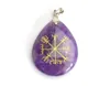 1 Peça Chakra Natural Amethyst Lapis Tiger Eye Stone Greated Viking Rune Vegvisir Talsman Símbolos Reiki Cristal Cura Teardrop Pingente