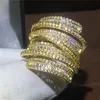 Luksusowy Big Ring Yellow Gold Wypełniony Zaręczyny Zespół Ślubny Pierścionki Dla Kobiet T Kształt 5A Cyrkon Crystal 925 Srebrny Bijoux Prezent