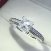 Vecalon Modesmycken Damring Prinsesslipad 2ct diamant Cz 925 Sterling Silver Kvinnlig förlovningsring med vigselring