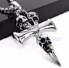 Groothandel-Nieuwe Gift Unisex Mannen Roestvrijstalen Schedel Cross Biker Hanger Ketting Ketting