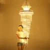 LED Modern Crystal Chandeliers American Gold Chandelier Lighting Fixture European Shining Long Droplight 3 Colors Dimmable Staircase Hanging Lamps