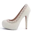 Luxurious Ivory Pearl High Heels Wedding Bridal Dress Shoes New Arrived Round Toe Lady's Party Proms shoes Size 34-41
