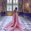 Роскошный розовый русалка вечернее платье с Overskirts Поезд Кружева аппликация Короткие рукава платье красного ковра Изумительные платья Sexy Формальные вечерние наряды