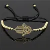 Charm-Armbänder im Großhandel – Anil Arjandas-Armband, Mosaik-CZ-Kristall, seitliche Hamsa-Rundkugel, Messingperlen, Flechten, Makramee-Armband für Frauen