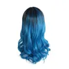 Woodfestival ombre rosa azul encaracolado peruca de comprimento médio feminino fibra sintética peruca preta resistente ao calor perucas de cabelo 50cm3120407
