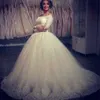 Arabisk stil bröllopsklänningar full ärm från axelspetsen applikationer brudklänningar robe de mariage