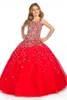 Vestidos de concurso da menina vintage princesa vermelho fortemente beading até o chão vestido de baile crianças vestido de baile para meninas da criança glitz crianças formal wear hy1281