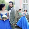 Fashion Colorful Wedding Dress Ball Gown Sweetheart Neckline Sleeveless Beaded Blue Tulle Strapless Bridal Gowns Custom Made Colors