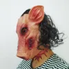 Gruselige Roanoke-Schwein-Maske für Erwachsene, Vollgesichts-Tiermasken aus Latex, Halloween-Horror-Maskerade-Maske mit schwarzem Haar H-006