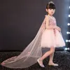 Glizt Appliques Tulle Flower Girl Dress Long Trailing Princess Ball Gown Party Wedding Dress First Communion Dresses for Girl