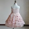 Appliques floreali 3D Tulle Flower Girl Dress Blush Girls Pageant Abiti al ginocchio Abiti da cerimonia per bambini per matrimoni