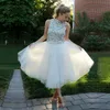 Luxuriöse kurze Brautkleider mit glitzerndem Oberteil und Strass, Tee-langes Brautkleid, Tüll-Landhochzeitskleider 2016, Robe De Mari￩e Brautkleid