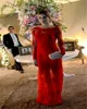 2019 röd spets kväll klänning charmig en linje applique långa ärmar formella speciella tillfälle klänning prom party gown plus storlek mantel de soirée