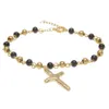 Bracelets chapelet en acier inoxydable pour hommes et femmes, croix de jésus, perles en or, bijoux Hip hop à la mode, 5 couleurs, 18cm