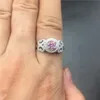 Fint smyckemärke 100% Silod Sterling Silver Diamond CZ Ring Luxury 1.2ct Pink Gemstone Ring Engagement Wedding Bried Ring for Women
