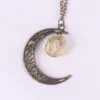 Crescent Mew Moon Pingente Colar Pedra Natural Prehnite Ametista Cristal Cura Reiki Gemstone Antique Bronze Colar De Goddess Jóias