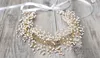 Vintage Wedding Bridal Crystal Rhinestone Headband Ribbon Pearl Headpiece Hair Band Gold Accessories Jewelry Crown Tiara Princess 282M