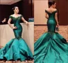 Emerald Green Off the Shoulder Mermaid Prom Gowns 2018 New Satin Formal Long Evening Dresses with Beads Court Train Pageant Wear B213v