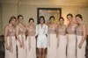 2020 Bling Sheath Bridesmaid Dresses V Neck Rose Gold Sequined Sashes golvlängd Chiffon Plus Size Maid of Honor Wedding Gue3001829