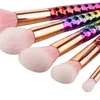 5Pcs/set Thread Makeup Brushes Set Rainbow/ Rose Gold Cosmetic Mermaid Tail Oval Brush Make up Tool Kit Scales Horn Collection DHL Free