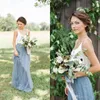 Country Style 2 Piece Spaghetti Straps Bridesmaid Dresses Light Blue Scoop Long Tulle Bridesmaid Gowns