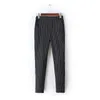 Tangada mode femmes bureau élégant gris rayé imprimé Capris pantalon taille élastique poche pantalon décontracté femme grande taille FA23