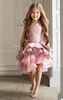 Luxe kant roze kant bloem meisje jurken 2017 appliques ruches tiered kids schoonheid pageant baljurken voor meisjes vestidos