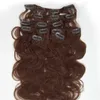 Clipe de cabelo humano indiano na extensão do cabelo 16quot26quot 2 7pcs clipe de onda corporal marrom escuro em clipes de extensões in5178662